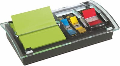 Notitie- en Vlaggen Dispenser - 3 x 3 Inch - Kanariegeel - Met Assorte Vlaggetjes - Zwart