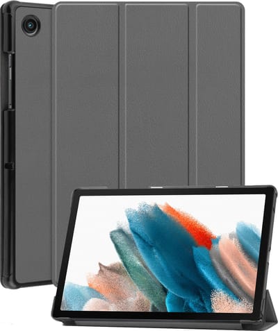 Hoesje Geschikt voor Samsung Galaxy Tab A8 - Dun & Stevig - Trifold Bookcase - Hard Cover - Hardcover Book Case - Tablet Hoes - Grijs