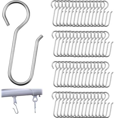 Dailygoods - 60 stuks S-vormige gordijnhaken, metaal, 35 mm lang, zilveren gordijnhaken van roestvrij staal, S-haken om op te hangen voor gordijnen en gordijnringen, deurgordijnen en douchegordijnen