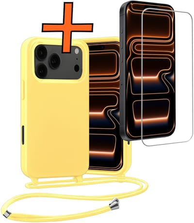 Hoesje Geschikt voor iPhone 17 Pro / 18 Pro Hoes Met Telefoonketting Met Screenprotector - Backcover Geschikt voor iPhone 17 Pro / 18 Pro Case Met Koord - Geel