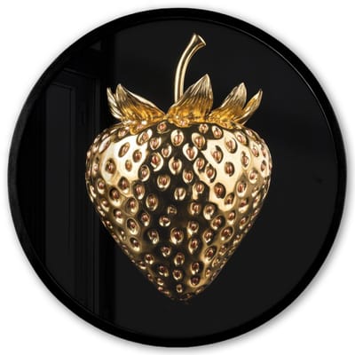 Poster in lijst Rond - Fotolijst 40x40 cm - Posters - Aardbei - Goud - Zwart - Chrome - Ronde posterlijst zwart - Decoratie - Wanddecoratie woonkamer - Muurdecoratie slaapkamer
