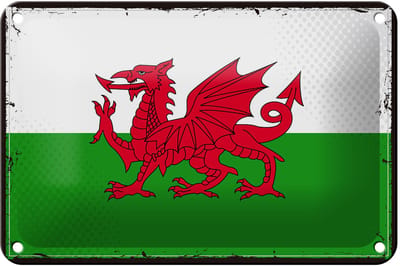 Blechschild Flagge Wales 18x12cm Retro Flag of Wales Dekoration