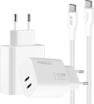 Phreeze usb C oplader 40w met usb C naar usb C kabel 1 meter - Power Delivery snellader met 2 usb C poorten - PPS fast charger