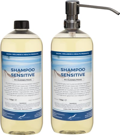 Shampoo Sensitive Care - 1 liter (transparant) - 2 stuks - met zilveren pomp - Voordeelverpakking - Haarverzorging