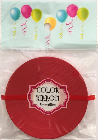 Rood cadeaulint/krullint/ballonlint - 5 mm. - 50 meter - 1 platte rol in blisterverpakking