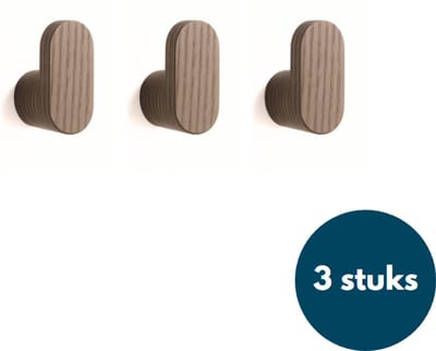 Houten Kapstokhaken - Kledinghaken - Ophanghaken - Handdoekhaken - Jashaken - 3 Stuks - Walnoot licht
