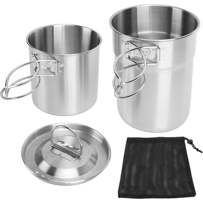Opvouwbare Camping Kookgerei 304 Voedselkwaliteit Roestvrij Staal Multifunctionele Draagbare Camping Bekers Mokken L(for 6.5-9kg) gray