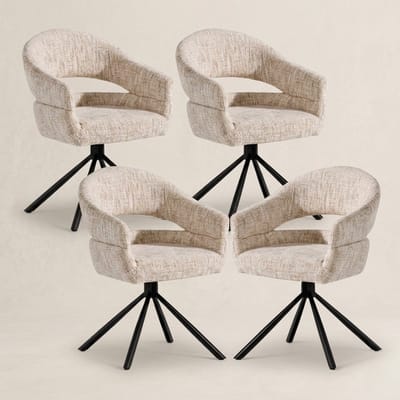 Eetkamerstoel Clair- set van 4- Linnenmix - Beige- Draaibaar- Zetelsenbedden Tafel en Stoel