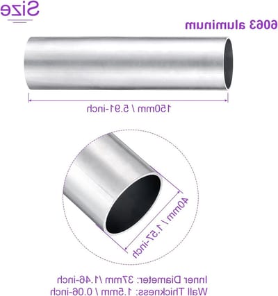Aluminium ronde buis 40mm OD x 37mm ID, 150mm lengte voor machineframe, constructie en DIY-projecten