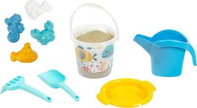 Klein Toys Little Foot - emmerset met gieter, zeef, hark, schep en speelfiguren - gerecycled materiaal