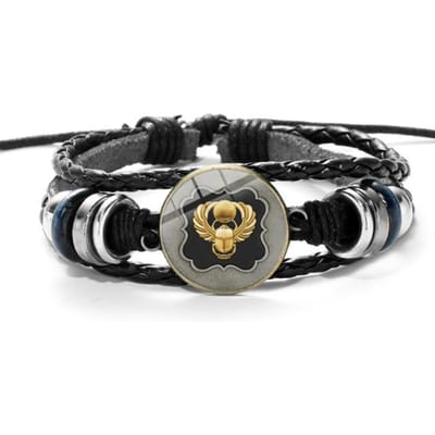 Bracelet vintage scarabée égyptien symbole de force Égypte antique punk bracelets en cuir noir tissé bracelets à boutons en verre black