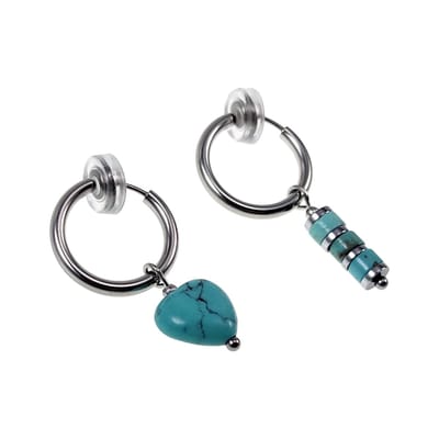 ∅16mm Oorclips met Turkoois Stenen - RVS - Dames Oorbellen met Hart en Buis Hangers