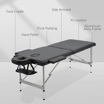 HomeGoodies - Massagetafel opvouwbaar – Verstelbare hoogte - hoofdsteun - draagtas – Behandeltafel tot 150 kg – 186x60 cm -Zwart