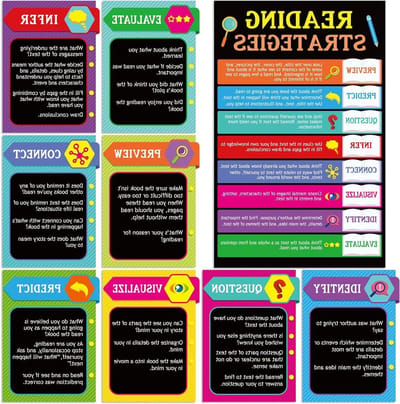 Tevxj Set van 10 educatieve leesstrategieën posters voor klaslokaal, gelamineerde grammaticale posters voor basisschool, klaslokaal benodigdheden