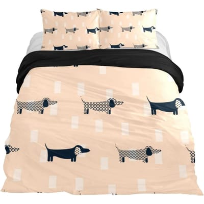 Teckel Dekbedovertrek Set Cartoon Stijl Teckels King Size Beddengoed Set voor Hondenliefhebbers Kinderen Tieners 23 stuks Eenpersoons Dekbedovertrek AU Queen 210x210cm