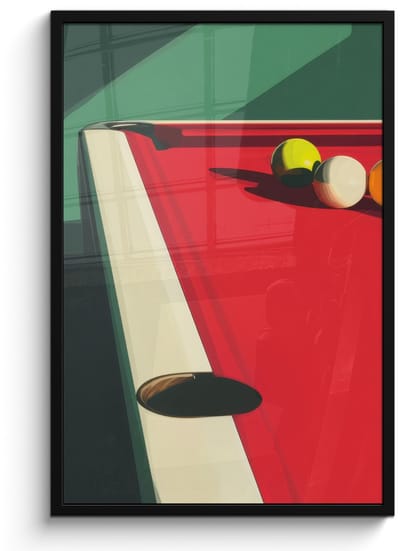 Poster in lijst - Fotolijst 60x90 cm - Posters - Biljarttafel - Ballen - Rood - Schaduw - Posterlijst zwart - Decoratie - Wanddecoratie woonkamer - Muurdecoratie slaapkamer - Kerstversiering - Kerstdecoratie voor binnen - Kerstmis