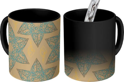 Magische Mok - Foto op Warmte Mokken - Koffiemok - Kerstster - Blauw - Geel - Patronen - Christmas - Magic Mok - Beker - 350 ML - Theemok