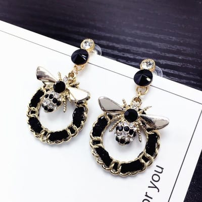 Luxe Merk Coloful Kristal Schattige Bij Oorbellen Voor Vrouwen Geometrische Statement Weef Lange Hangende Oorbellen Sieraden gray