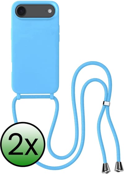 Hoes Geschikt voor iPhone Air Hoesje Met Koord - Telefoonhoesje Geschikt voor iPhone Air Backcover Met Afneembaar Koord - Lichtblauw - 2 Stuks