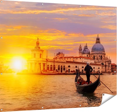 Gards Tuinposter Gondel in Veneti� voor het Basiliek - 150x120 cm - Tuindoek - Tuindecoratie - Wanddecoratie buiten - Tuinschilderij