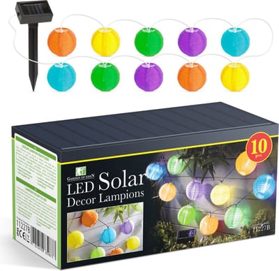 Garden of Eden - Lampionnen Lichtsnoer Tuin Solar - Meerkleurig - Sfeerverlichting voor buiten op Zonne-energie - Waterbestendig - Lampion snoer voor balkon, tuin of sfeervol bij bubbelbad!