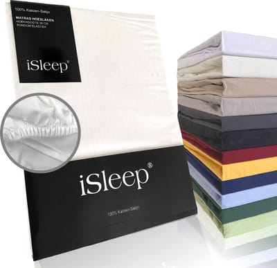 iSleep Katoen-Satijnen Hoeslaken - Hoge Hoek - Rondom Elastiek - Eenpersoons - 80x200+40 cm - Wit