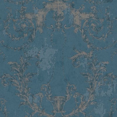 Barok behang Profhome 376485-GU vliesbehang licht gestructureerd in barok stijl glanzend blauw zilver 5,33 m2