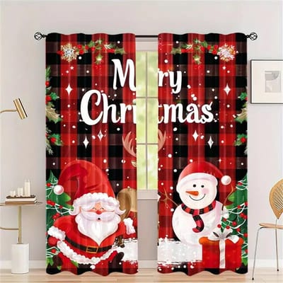 2-delige Set Goud Kleine Bel Kerst Gordijnen-Digitale Print, Tunnelontwerp, Polyester - Perfect Voor Woonkamer, Keuken, Slaapkamer W65X60H(cm)X2Pcs&Grommet Top black