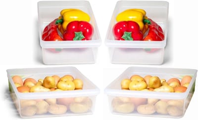 Novaliv Koelkastset van 4 organizers Koelkast Medium + Groot BPA-vrij Keukenorganisatie Keukenorganizer Koelkastorganizer Voedselveilige flessenorganizer Opbergvak Koelkastvak