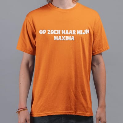 Oranje T-shirt "Op Zoek Naar Mijn Maxima" Heren XS