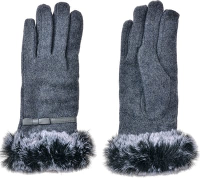 Clayre & Eef Handschoenen met imitatiebont 9x23 cm Grijs Polyester