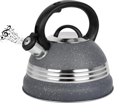 Allecto - Grijze fluitketel - Roestvrij staal - 3 liter - Inductie fornuis - Camping ketel - Theepot voor kachels - Thee en koffiezetapparaat