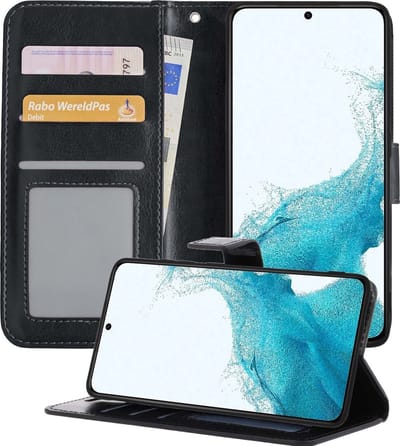 LuxeBass Hoesje geschikt voor Samsung Galaxy S22 Ultra - Boekhoesje - Zwart - Portemonneehoesje gsm hoesje - telefoonhoes - telefoonhoesjes