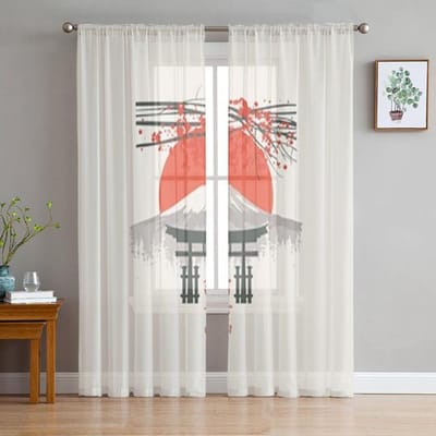 Japanse Stijl Zee Surf Cartoon Illustratie Transparante Gordijnen Voor Meisje Kinderkamer Keuken Raam Gordijnen Gordijn Huisdecoratie 135W x 114H(cm)