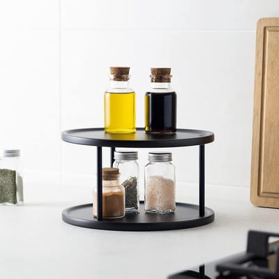 Famanu - Lazy Susan bamboe wandrek set van 2, kruidenhouder voor keuken en badkamer