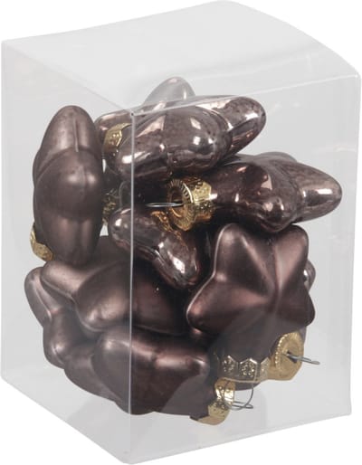 Othmar Decorations Kerstornamenten - sterren - 12x st - donkerbruin - 4 cm - glas - kerstversiering