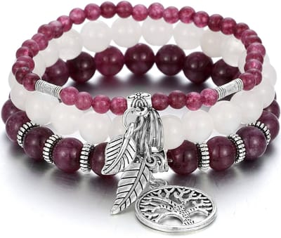 Malinsi® Armband Dames Set 3 Stuks - Kralen Steen Paars 18cm rekbaar - Sieraden Armbanden Vrouw