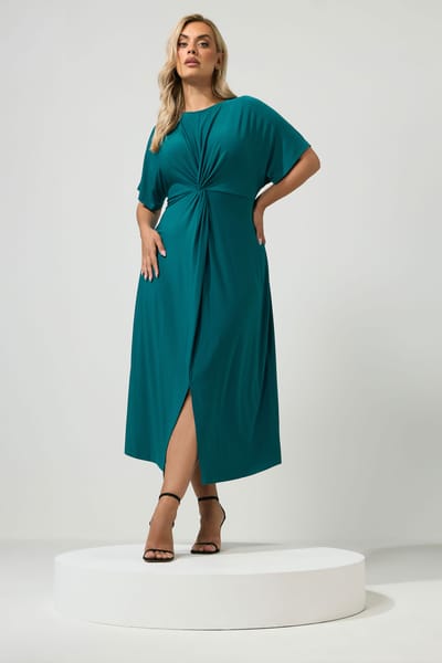 Yours London Groenblauwe Jurk Met Knoop Aan De Voorkant Size 40