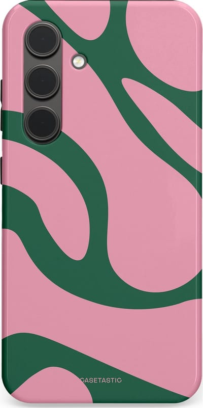 Casetastic hoesje geschikt voor Samsung Galaxy S24 - Dubbellaagse bescherming - Groen Roze Dansende Vormen - Fashion Case - Lichtroze Donkergroen