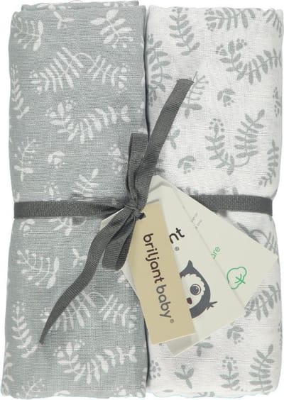 Briljant Baby Inbakerdoek Swaddle Hydrofiel 120 x 120 - Botanic - Grijs - 2 Stuks