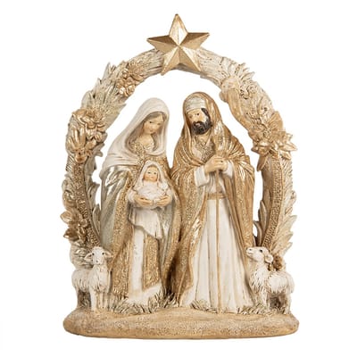 Clayre & Eef Kerstdecoratie Beeld Kerstgroep 19x7x24 cm Beige Goudkleurig Kunststof
