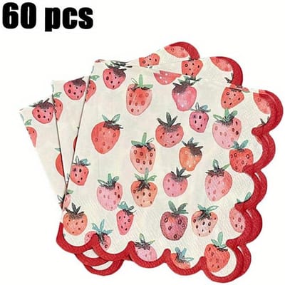 1 Set/60 stuks rode cocktailservetjes met aardbeienprint en randje, barfeestpapier, perfect voor feesten, verjaardagen en speciale gelegenheden 60pcs multi
