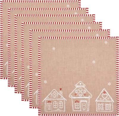 Clayre & Eef Servetten Katoen Set van 6 40x40 cm Bruin Katoen Gingerbread house