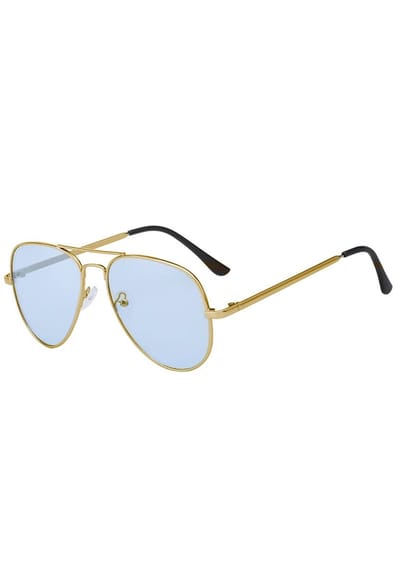 KIMU® Bril Avator Heren - Goud Montuur - Blauwe Glazen - Gouden Pilotenbril Seventies Vintage Zonnebril Blauw Retro Uv Festival