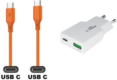 20W snellader met 2 poorten + 1,0m USB C naar C kabel. Universele PD PPS lader. Compacte GaN oplader adapter past op Samsung Galaxy M21, M30, M40, M54, M55s, M05, F42, M10s, M11, Z, M06, M42, M20, M31s, M32, M32, F05