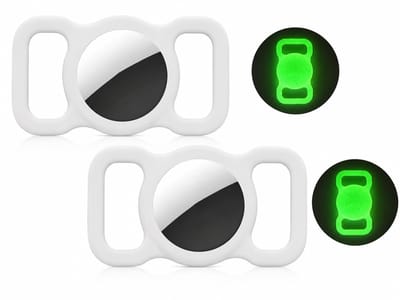 2 stuks Siliconen beschermhoes voor Apple Airtag GPS Finder Hond Kat Halsband Lus Huisdier Loop Houder voor Air tag, voor Apple Locator Tracker Anti-Lost Device (luminous groen)