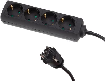 Stekkerdoos 4-weg - Stroomverdeler - Apparaten Aansluiten - Haakse Stekkers - 5 meter kabel - Zwart