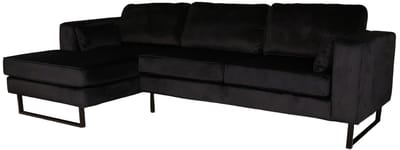 Hoekbank Tavero zwart velvet bank 280cm links loungebank hoeksalon