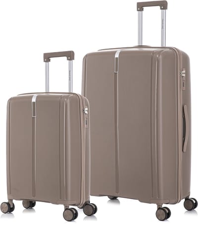 TRAVELERZ - Valencia - 2 Delig kofferset - Handbagage 42L & Grote koffer 97L - Polypropyleen - Harde schaal - Cijferslot - Lichtgewicht - Flexibel - Duurzaam - Dubbele wielen - Spinner wielen - Taupe