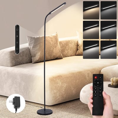 NETTLIFE Vloerlamp LED - Zwart - LED Leeslamp - 3000K-6500K Dimbaar - Modern - H 137cm - Touch Switch - 5 kleurtemperaturen - 1H Timer - verstelbare Staande Lampen - voor Slaapkamer | Woonkamer | Studie | Kinderkamer - 11W